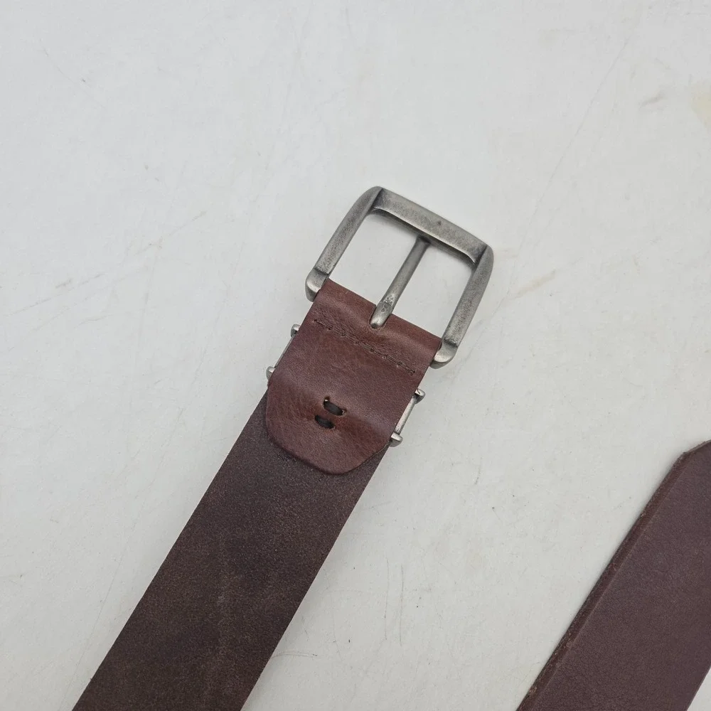 Rock & Republic Belt Brown Leather Grunge Rock Mens 36 Gunmetal Buckle NWOT